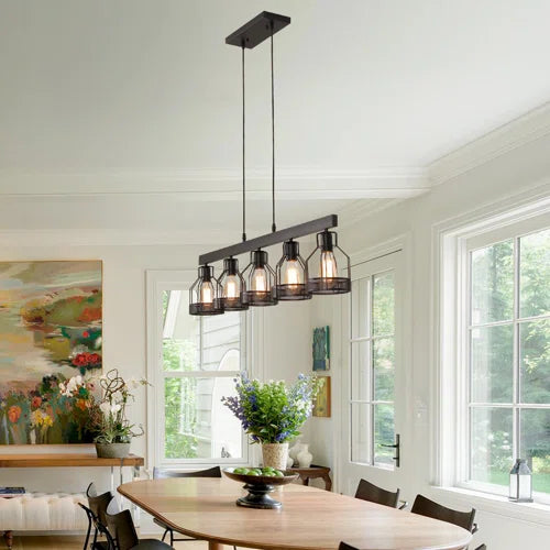 Motofumi 5-Light 39.4" Rectangle Chandelier Linear Kitchen Island Pendant Black
