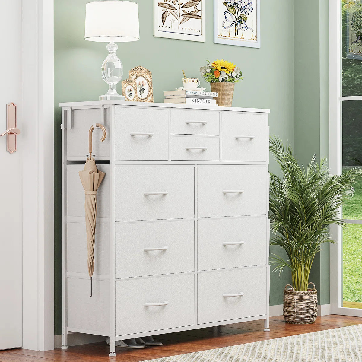 Sienna-Marie 10 - Drawer Dresser, Chest of Drawers for Living Room with 4 Side Pockets and 2 Hooks