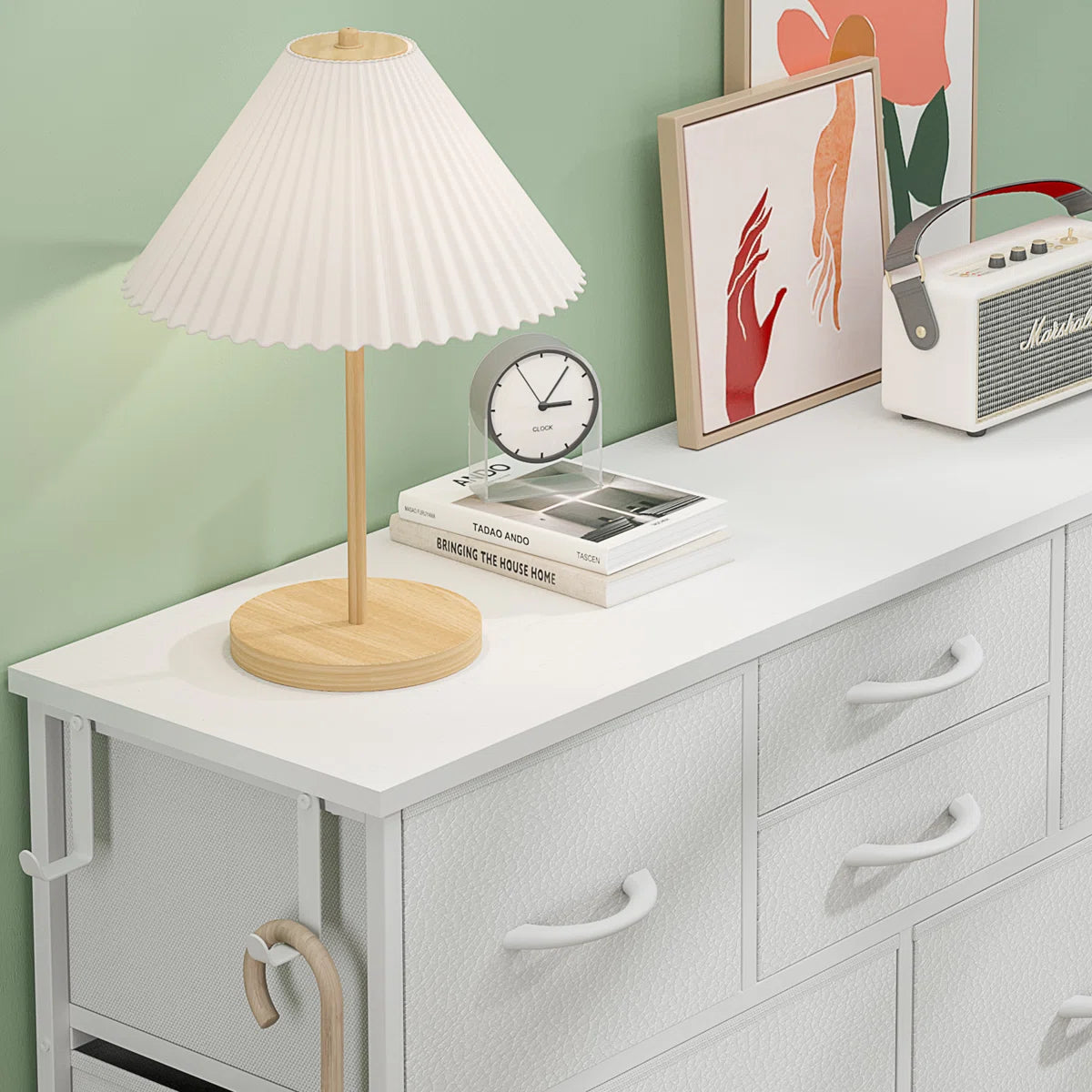 Sienna-Marie 10 - Drawer Dresser, Chest of Drawers for Living Room with 4 Side Pockets and 2 Hooks