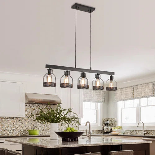 Motofumi 5-Light 39.4" Rectangle Chandelier Linear Kitchen Island Pendant Black