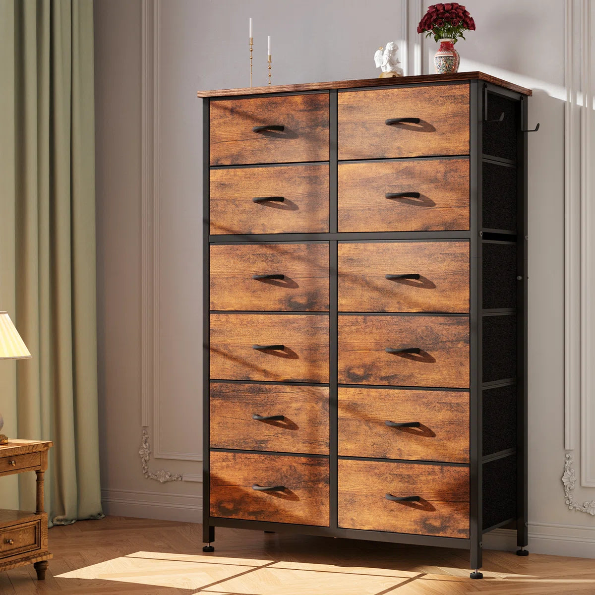 Rocki 12 Drawer Dresser Chest of Drawers for Bedroom Closet with Wood Top Tall Dresser