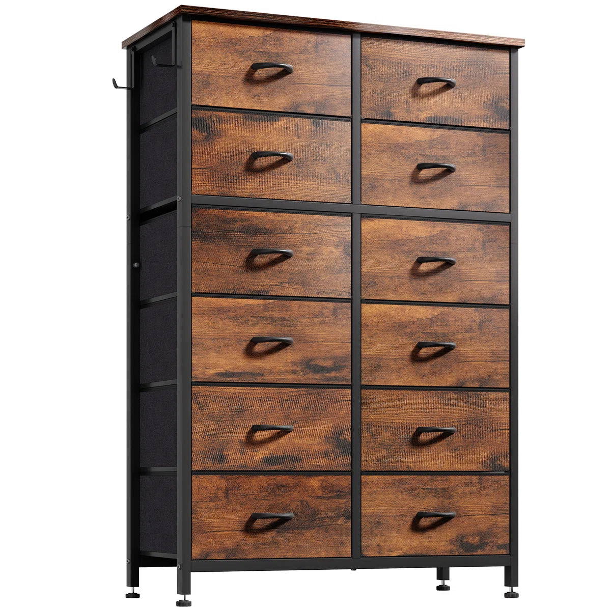 Rocki 12 Drawer Dresser Chest of Drawers for Bedroom Closet with Wood Top Tall Dresser