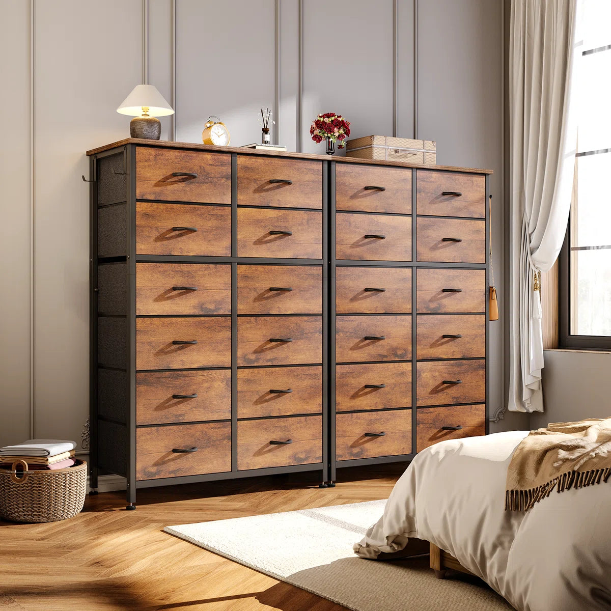 Rocki 12 Drawer Dresser Chest of Drawers for Bedroom Closet with Wood Top Tall Dresser