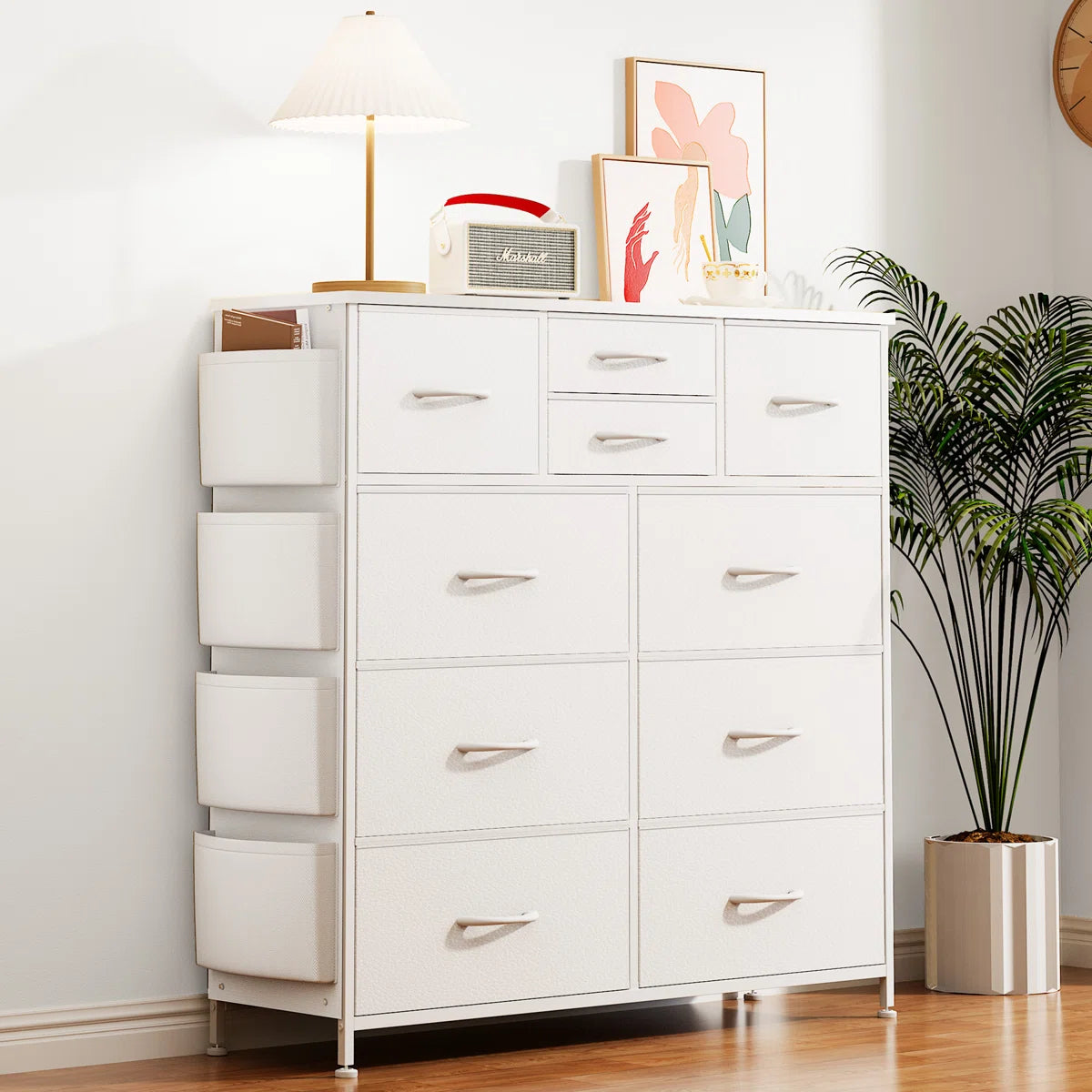 Sienna-Marie 10 - Drawer Dresser, Chest of Drawers for Living Room with 4 Side Pockets and 2 Hooks